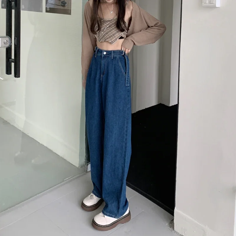 Jeans Dames Amerikaanse mode Eenvoudig Prevalent All-match OL Casual Rechte hipster Baggy Denim broek met hoge taille over de volledige lengte