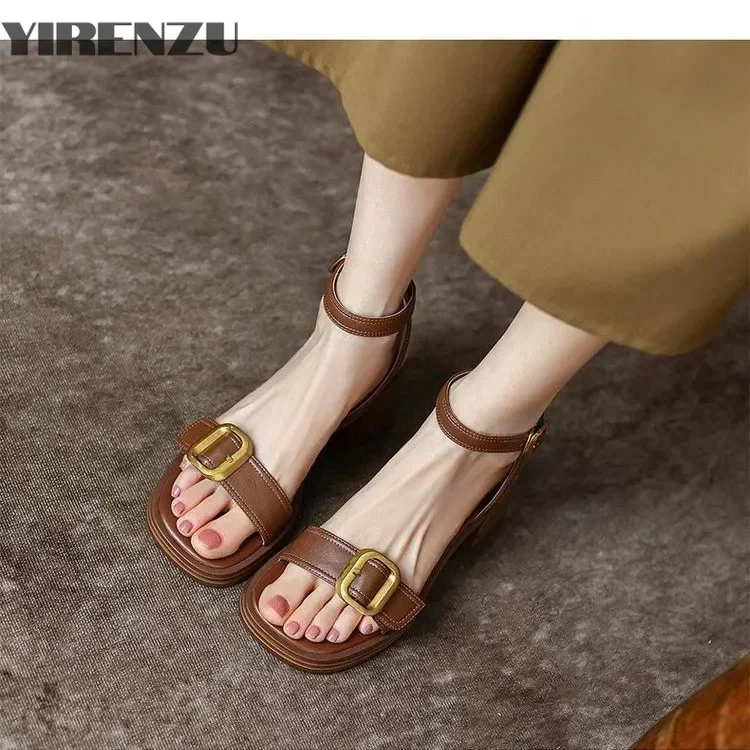 Ankle Strap VINTAGE Sandals for Women Open Toe High Heels Sandalias De Mujer Belt Buckle Square Heeled Women Pumps