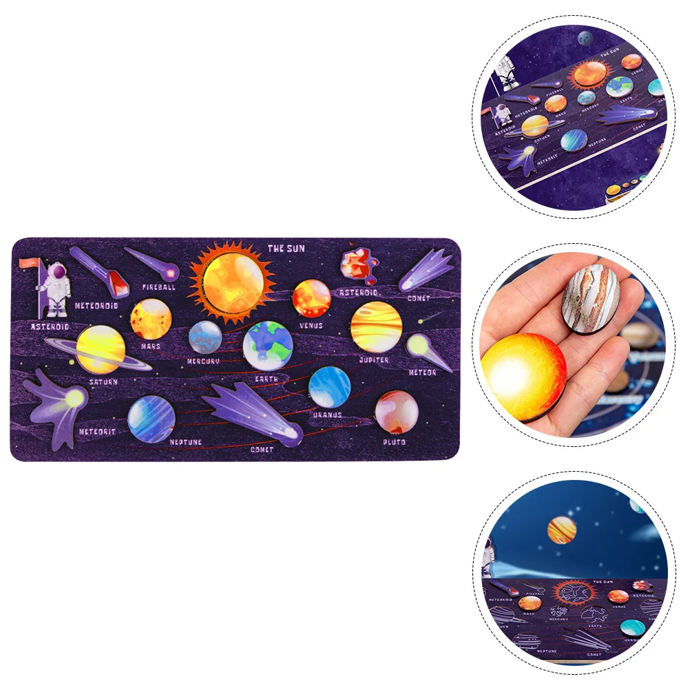 1 Juego de rompecabezas de sistema Solar, rompecabezas educativo de madera para niños, aprendizaje temprano, desarrollo cognitivo, juego a juego de planetas espaciales
