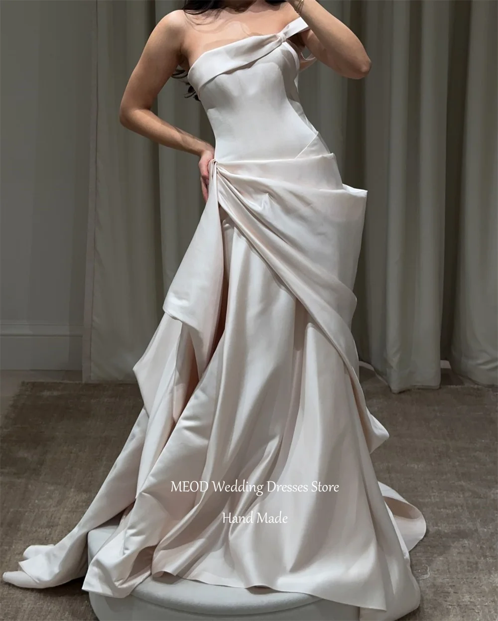 MEOD Satin Mermaid Elegant Wedding Dresses Bride Strapless Vestidos De Novia One Shoulder Fashion Floor Length Dress Customized