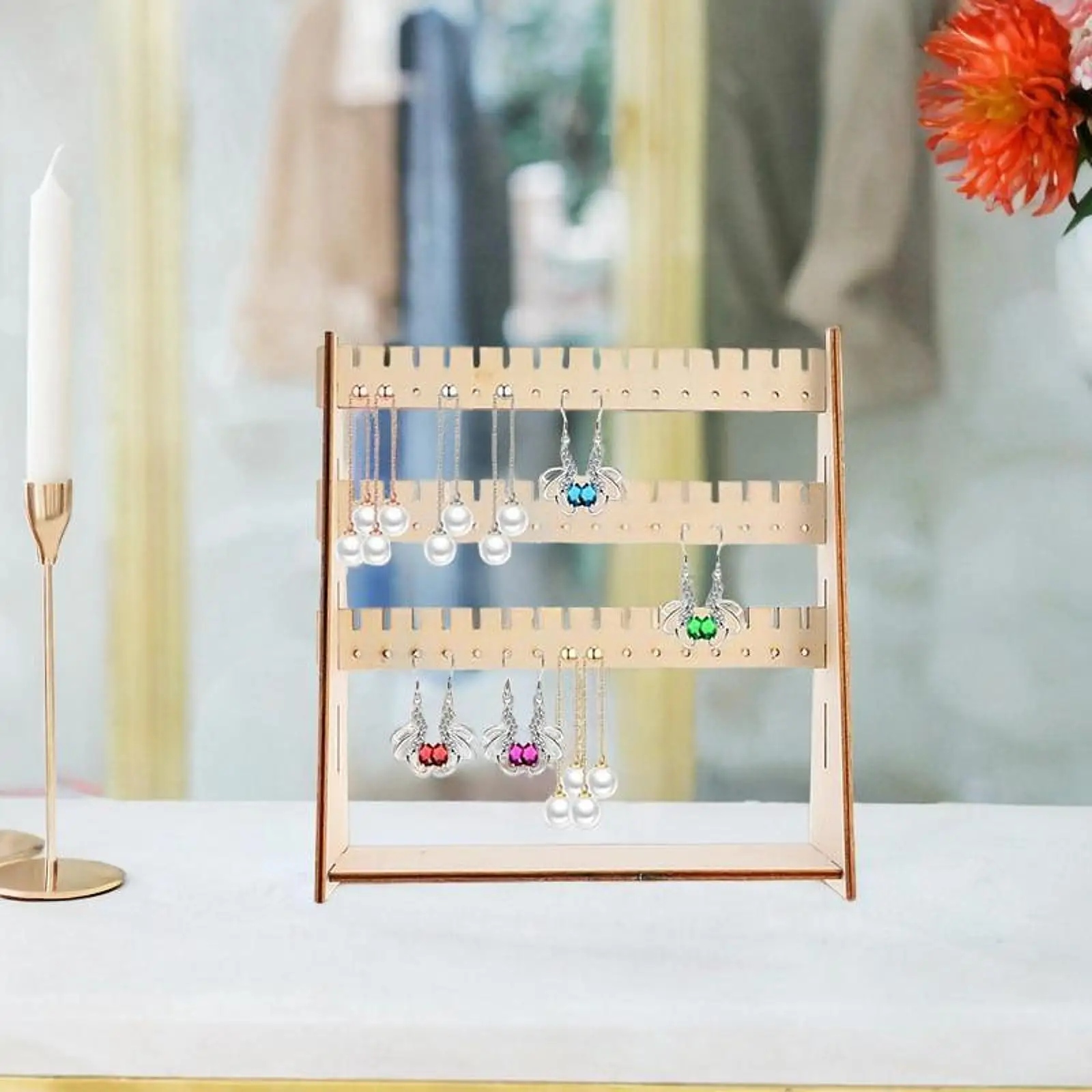 حامل عرض الأقراط، قاعدة ثابتة، رف أقراط لخزانة كشك الطاولة