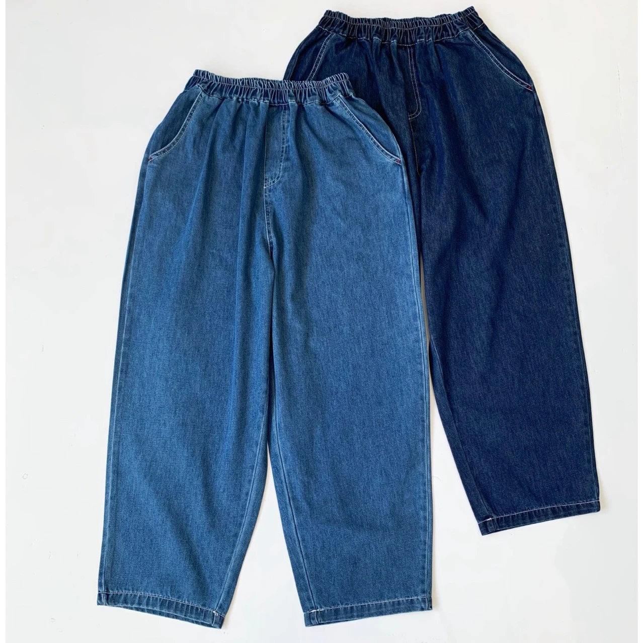 Japanese Style Loose Fit Summer Thin Casual Jeans Comfortable Breathable High Waist Straight Leg Blue Denim Couples 7/8 Lengt...