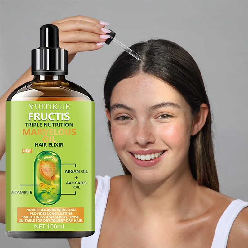 Aceite Capilar de Triple Nutrición Fructis YUITIKUE | Argán, Aguacate y Vitamina E, Suavizante y Brillante para Todo Tipo de Cabello 100ml