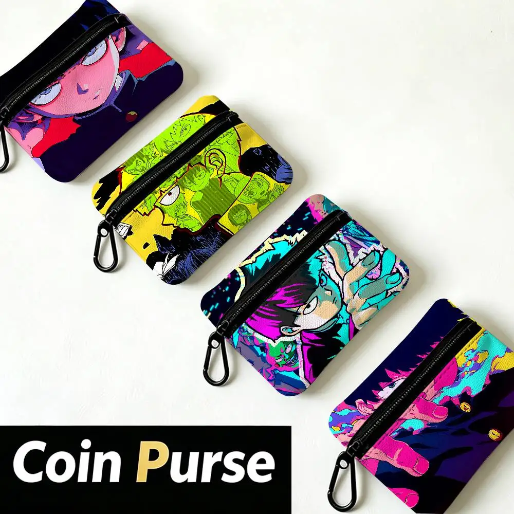 Japan Anime Mob Psycho 100 Compact Oxford Cloth Zipper Pouch Detachable Carabiner Mini Coin & Key Wallet