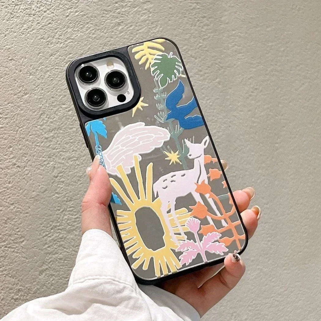 

Deer Bird Leaf Mirror Surface MagSafe Phone Case Cover for iPhone 11 12 13 14 15 16 Pro Max Case for iPhone 16 Pro Max