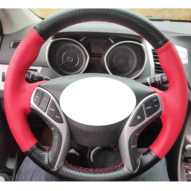 

Hand-Sewn Custom Carbon Fiber Leather Car Steering Wheel Elantra Avante i30 2012-2018 Steering Wheel Cover For Hyundai Lavida