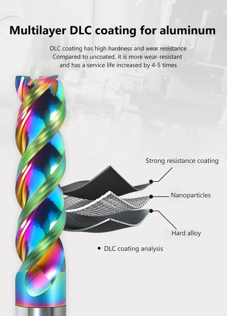 HRC65 U-shaped groove colorful high-gloss aluminum Cutter Special CNC U-groove Integral Tungsten Steel 3 Flute Carbide End Mill