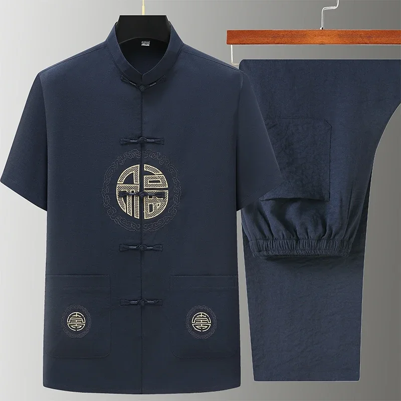 

Chinese Style Shirts + Pants Summer Cotton Linen Sportswear Men's Casual Sets Spring Male Fashion Chinese Style Trousers