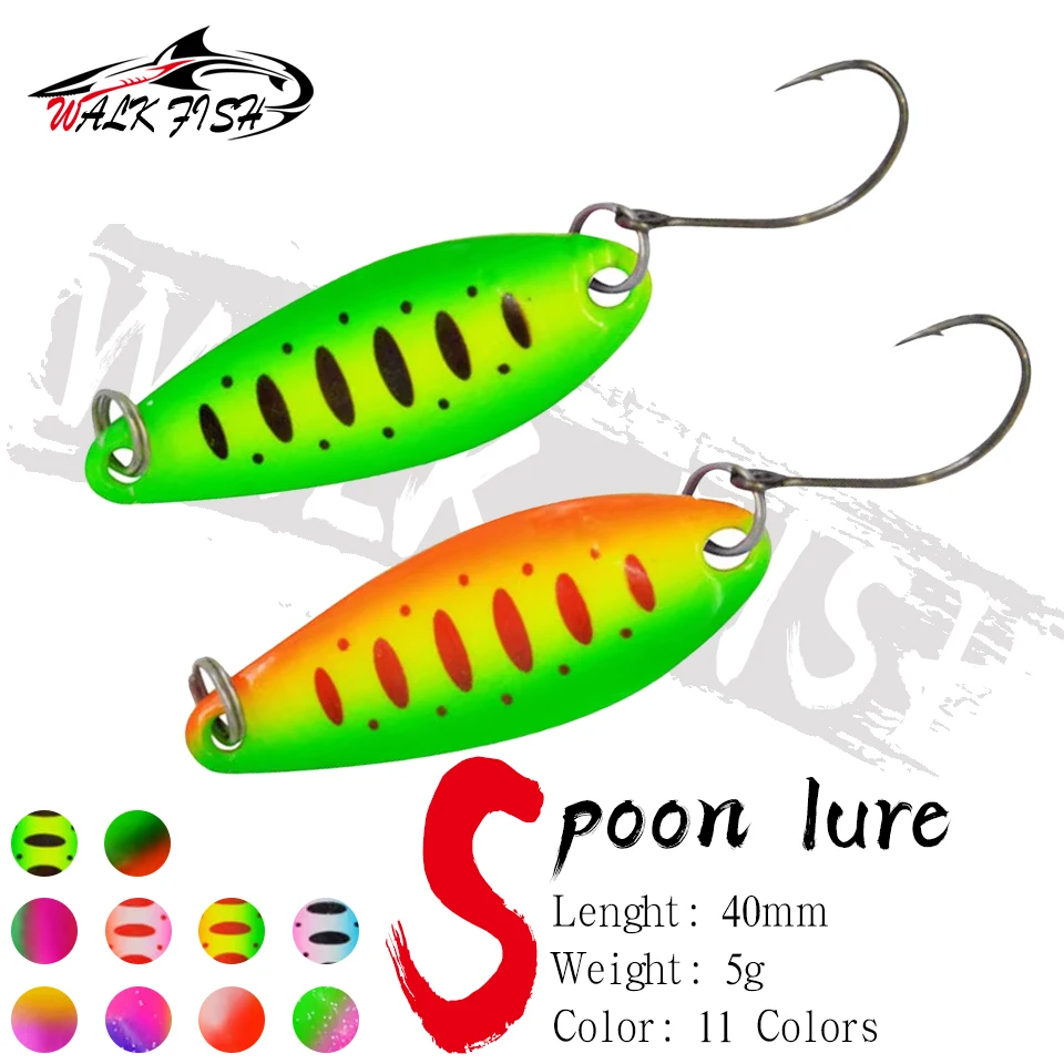 WALK FISH 1PCS 5g 40mm Metall Löffel Angeln Köder Gebogene Oberfläche Pailletten Bunte Weide Blatt Multi-farbe Harten Köder Umgedrehte Mund