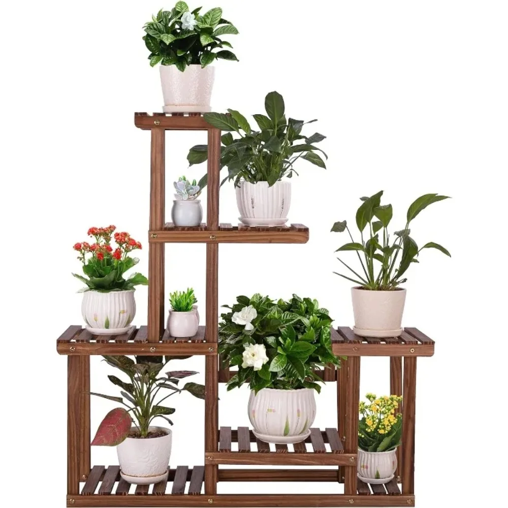 Wood Plant Stand Indoor Outdoor Multi Tiered Corner Plant Shelf Holder High Low Flower Rack Stand for Indoor Multiple Plants