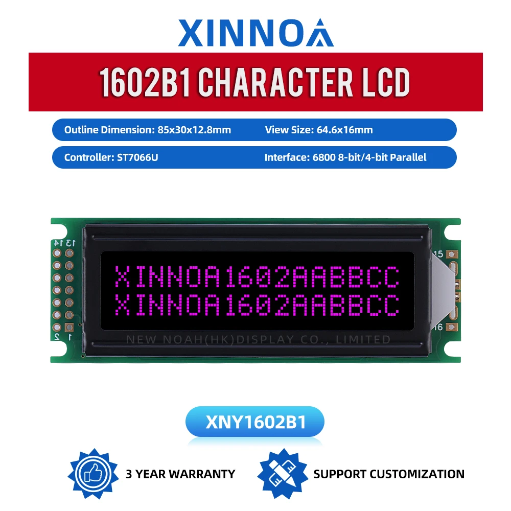 BTN 1602B1 Display Tech, Black Film, Purple Display Tech, 2X16 Support Scheme Development Wild, 14PIN, 80*30MM, ST7066U, COB, LCD Tech