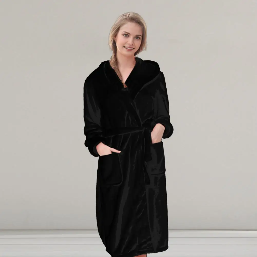 2024 Women Bath Robe Winter Fluffy Plush Pyjamas Ladies Sexy Hooded Dressing Solid Color Gown Warm Bathrobe Female Home Clothing