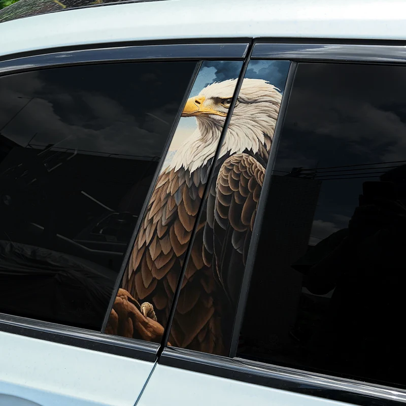 1pc/2pcs Flowers and Bald Eagle Car B-pillar Stickers Waterproof Sunscreen Auto Vinyl Decals Cartoon Automobile Decoration