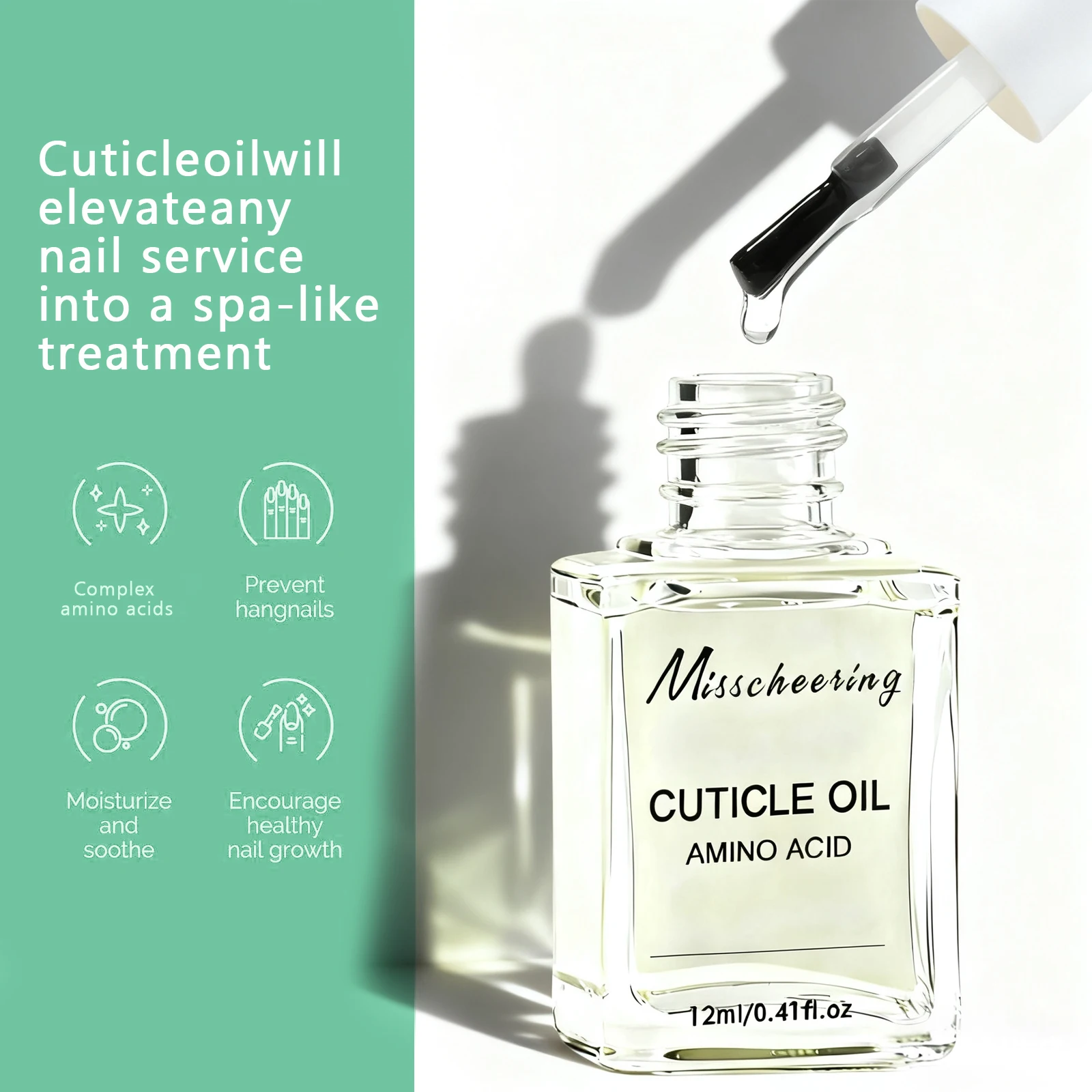 12 مل مركب لفن الأظافر بالأحماض الأمينية زيت مغذي يهدف الأظافر الهشة والتالفة، يرطب سرير الأظافر، ويعزز النمو