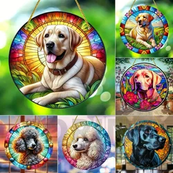 Charming Poodle&Labrador Retriever Suncatcher, Acrylic Round Translucent Hanging,Gift for Dogs Lover,Home Yard Garden Farm Decor