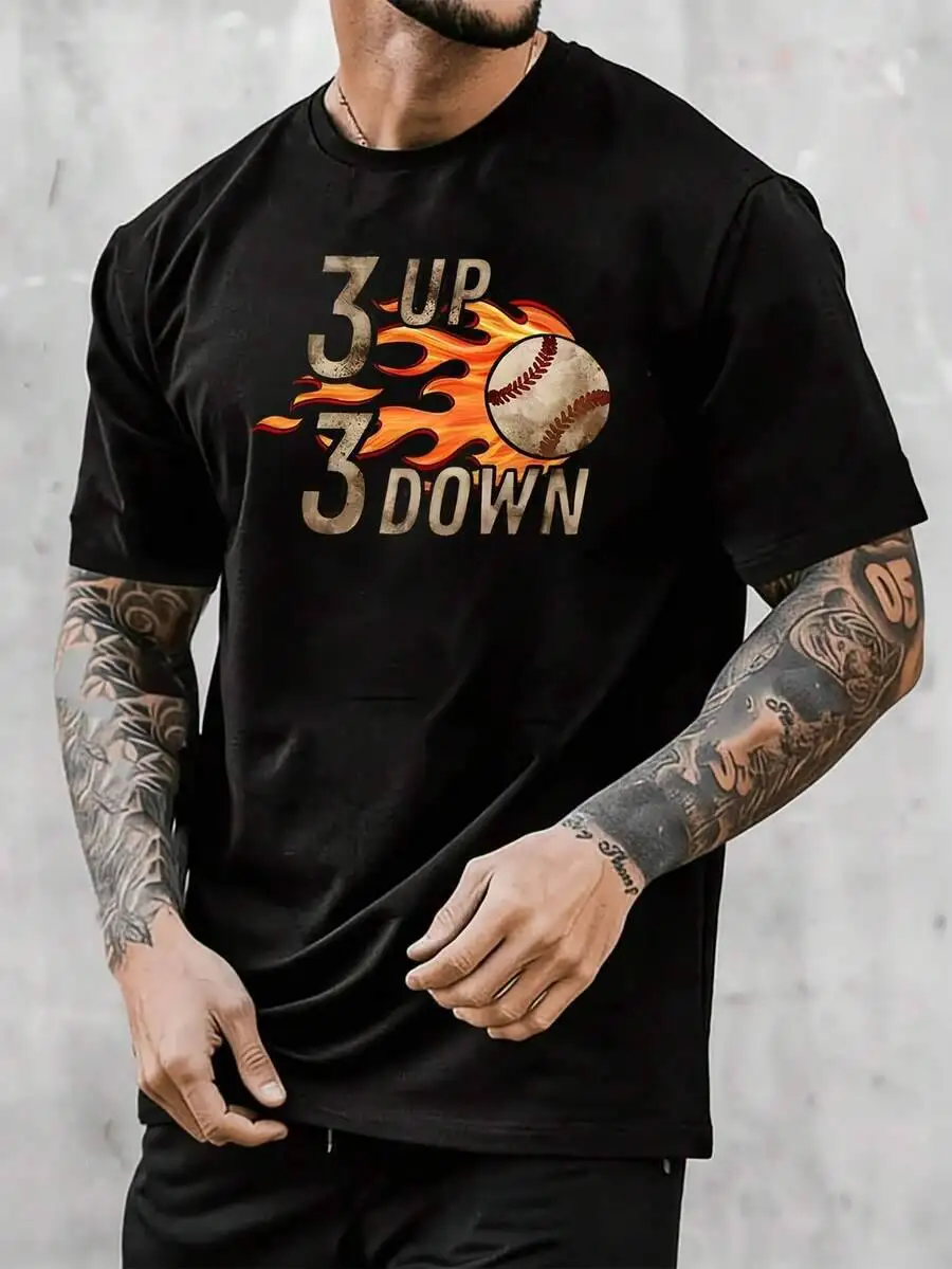 Up 3 Down 1 Pcs Men's T-Shirt Funny Graphic Short Sleeve Tee Novelty 100% Cotton Shirt Casual Crew Neck Top 220G  100% Cotton Trendy Y2K Short-Sleeve Tee-Soft, Quick-Drying, Moisture-Wicking, Great Gift for Christmas or Halloween.