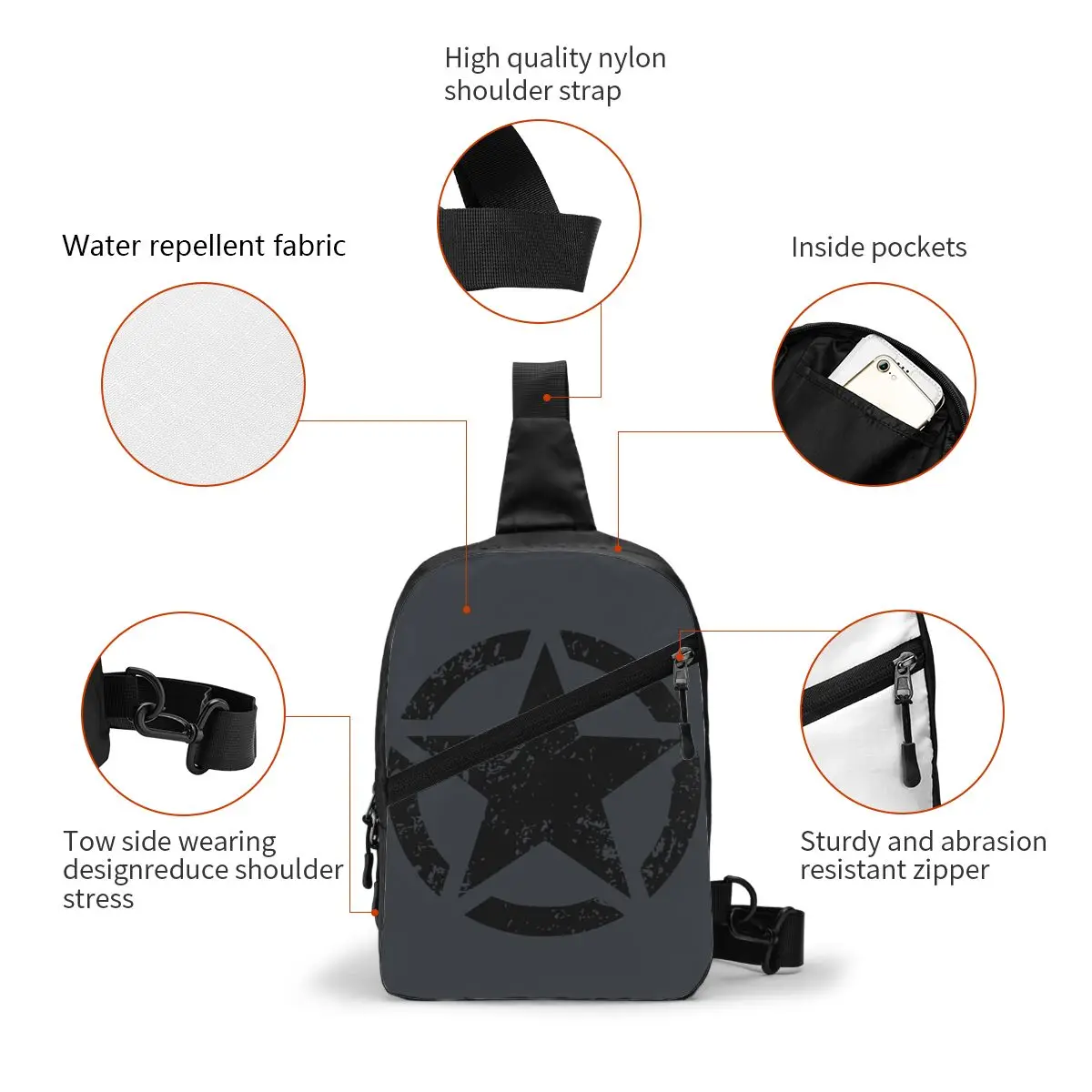 Military Tactical Army Star Sling Chest Bag Customized Crossbody Shoulder Backpack for Men Traveling Daypack