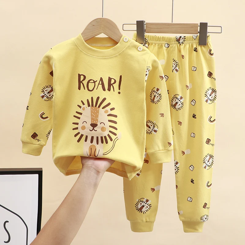 Conjunto de pijama con dibujos de unicornio para niño y niña, ropa interior de manga larga, pantalones de cintura elástica, trajes para niños, otoño