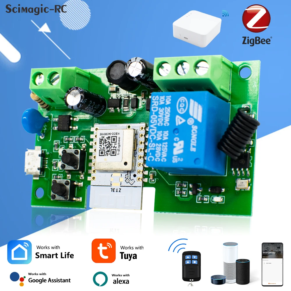 AC/DC 7-32V 85-250V Zigbee Tuya WiFi Smart Switch 1CH Light Module Work with Smart Life,Google Home,Alexa Voice Control