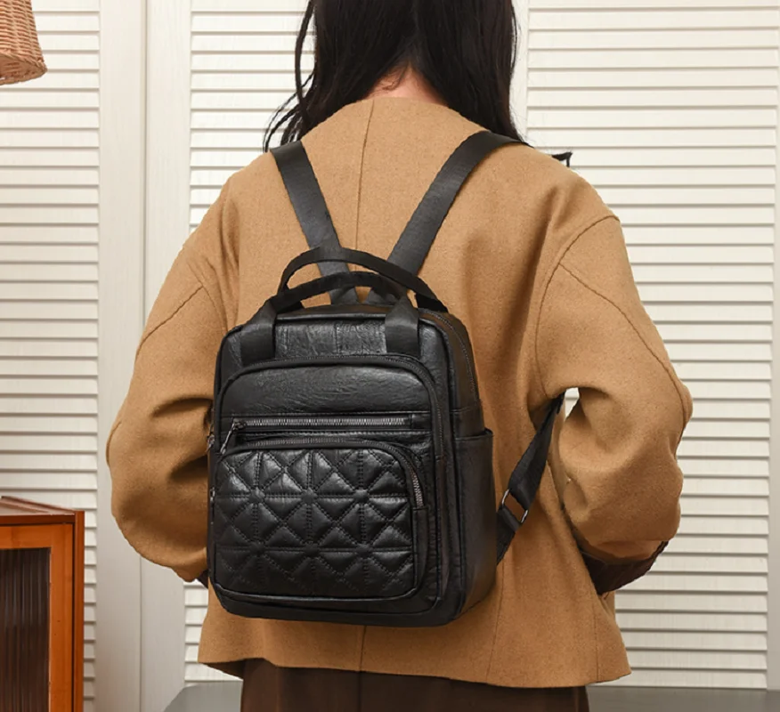 2026 New Korean Fashion Vintage Soft Leather Travel Backpacks Women's Shoulder Bags Totes Casual Multi-functional Backpack