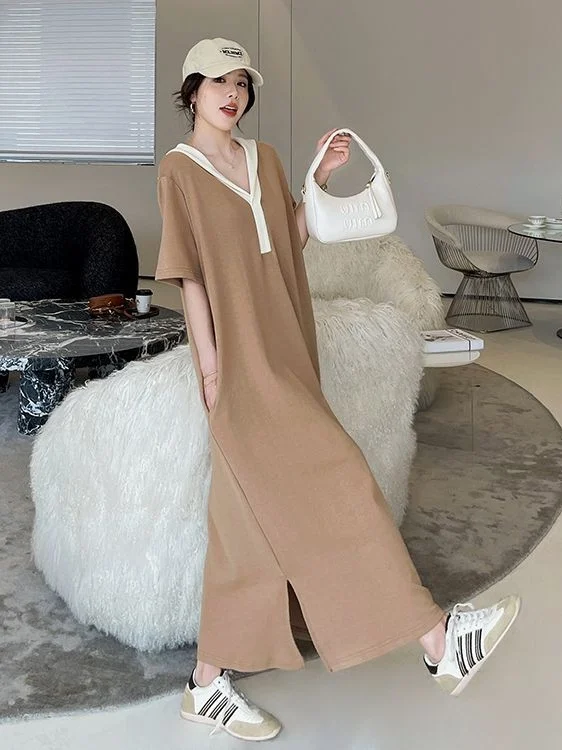 

plus Size Color Blo Loose Women's Dr ort Sve Summer T-irt Long Dr Korean Sle Straight Cut Big Size Clothing