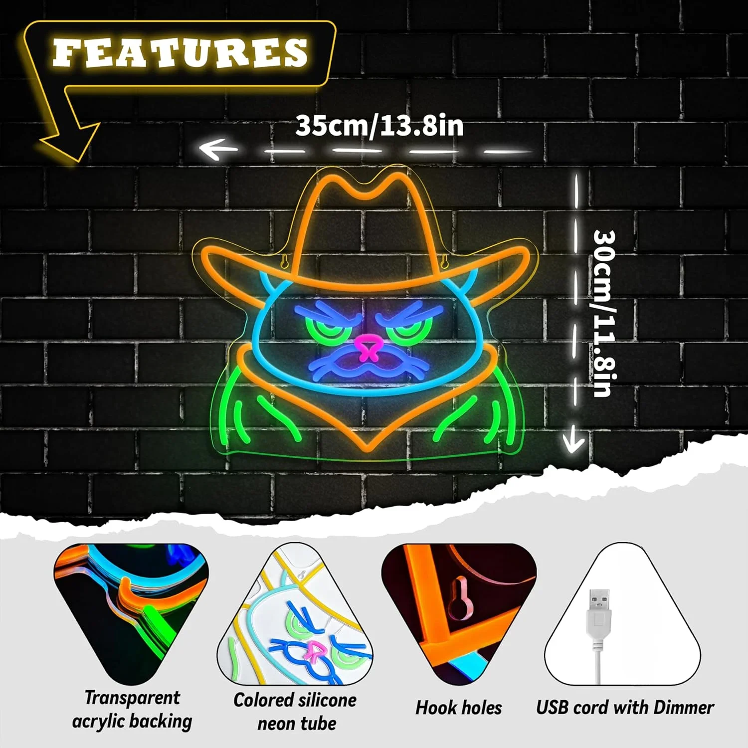 كول كاوبوي القط ضوء النيون تسجيل USB عكس الضوء LED النيون تسجيل لغرفة النوم غرف معيشة نادي بار رجل الكهف هدايا الحفلات جدار ديكور الهدايا