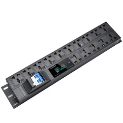 PDU power strip 2U cabinet installation ammeter/voltmeter/power tester 15 way expansion socket 16A air switch 2M extension cable