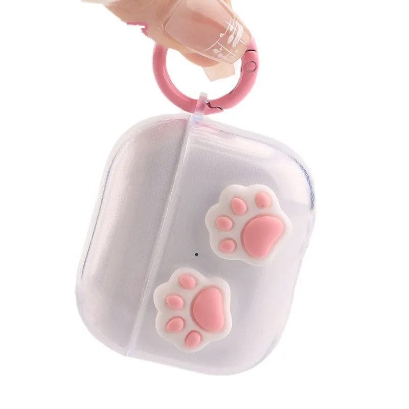 เคสหูฟังอุ้งเท้าสีชมพูน่ารักสำหรับ airpods 1 2 Pro 2เคสใส TPU Air pods 3หูฟังบลูทูธพร้อมพวงกุญแจ