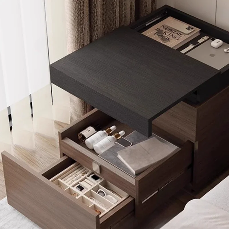 concealed grid with hidden design storage drawers Nightstand Storage locker bedroom home wooden multifunctional bedside table