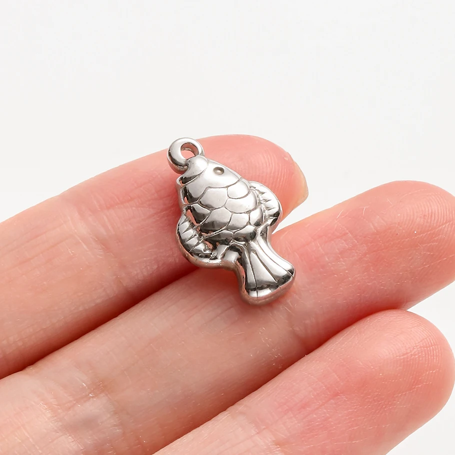 6 Stück stahlfarbene Meerestier-Anhänger, Fisch- und Muschel-Charms aus Edelstahl für die Schmuckherstellung, Schlüsselanhänger-Material – Detail 10