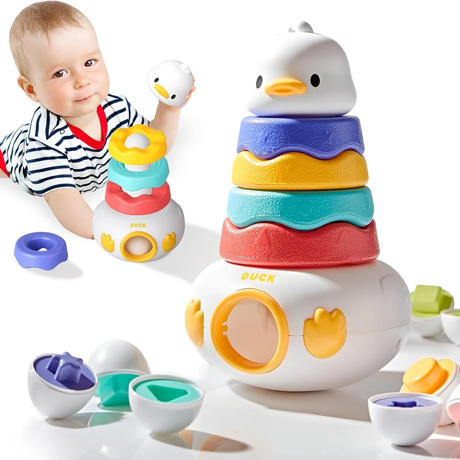 Baby-Stapelspielzeug mit Ringen, Montessori-Spielzeug, 3-in-1, passende Ostereier, Stapelturm zum Stapeln, Spiel, Lernspielzeug, Geschenke
