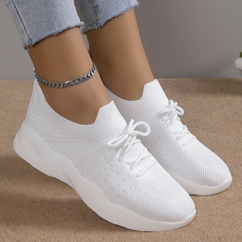 Lucyever Knitted Breathable Sneakers Women 2026 Spring Soft Sole Sports Tennis Shoes Woman Plus Size Non Slip Casual Flats 43