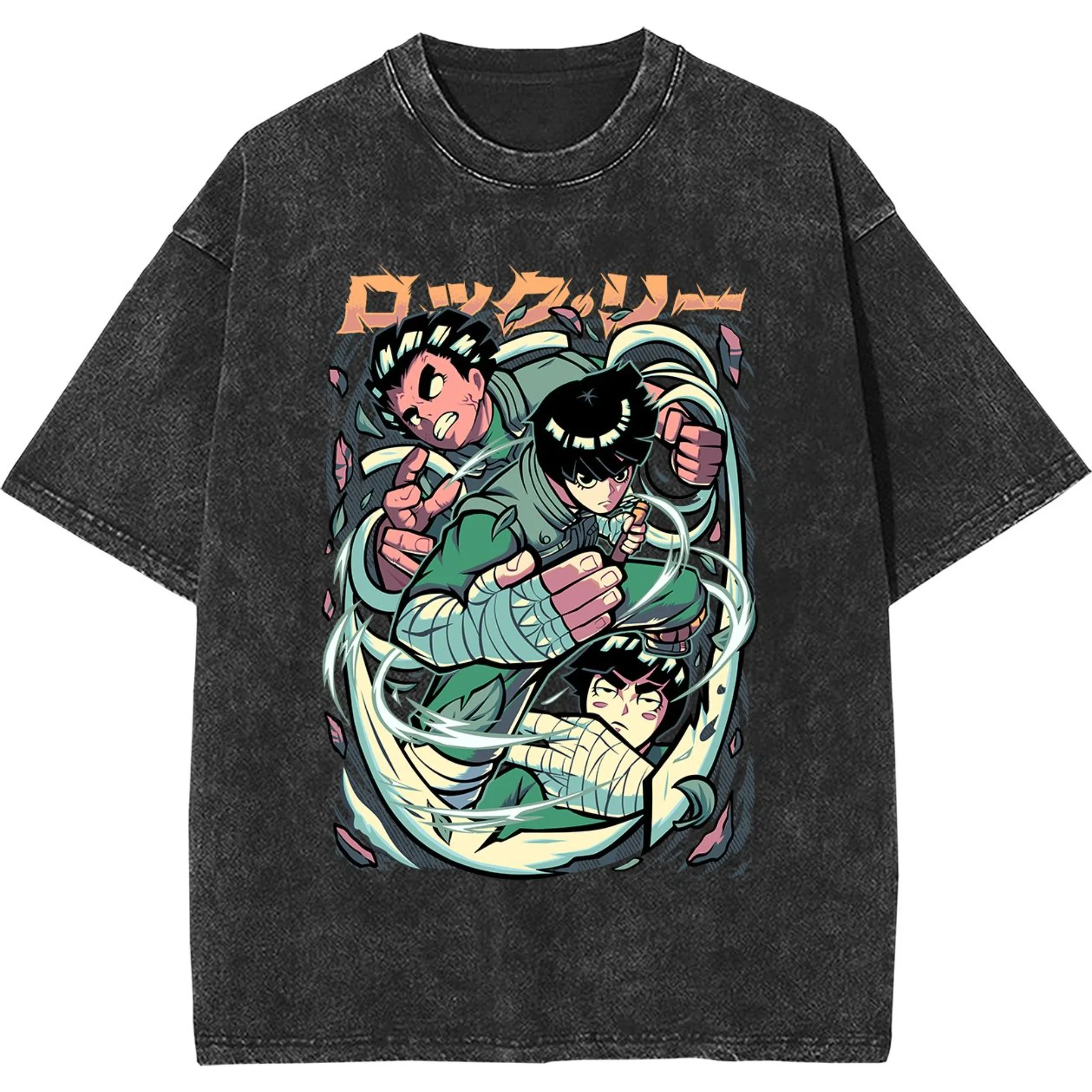 Rock Lee Eight Gates Grafik-T-Shirt für Herren, schwarzes Baumwoll-T-Shirt, Green Energy Beast Mode Print, Harajuku Streetwear, Oversized-Oberteile