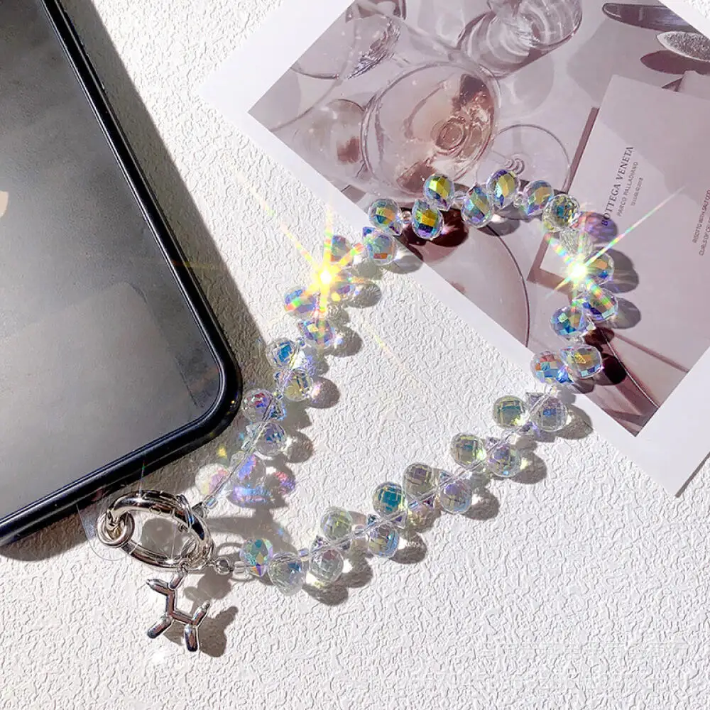 Fashionable Sparkling Crystal Bead Pendant Transparent Detachable Crystal Bead Phone Color Hanging Rope Pendant Keychain Lanyard