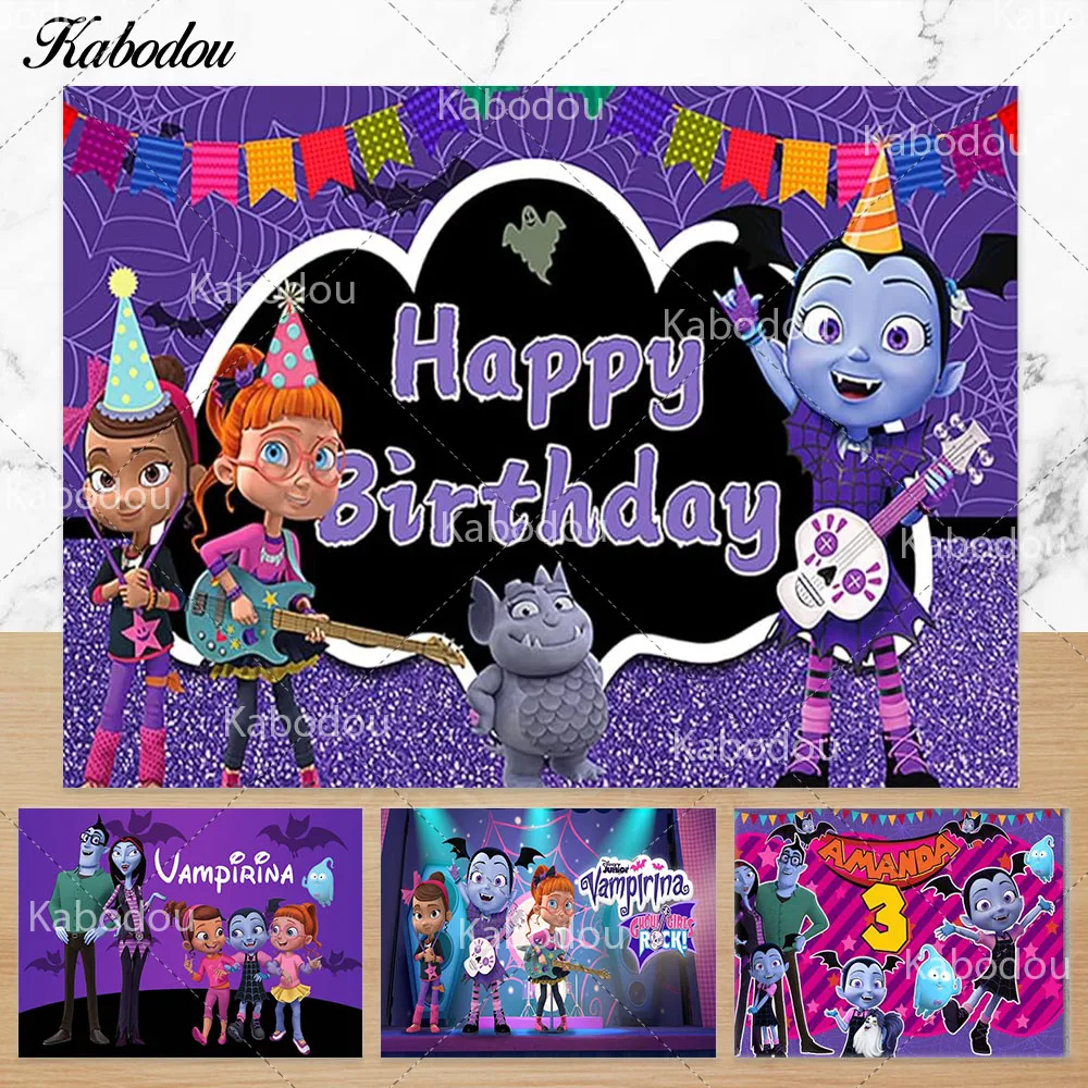 Fondo fotográfico de dibujos animados de Vampirina para niñas, dientes de cumpleaños, niña, concierto de Halloween, fiesta, fotografía, accesorios de decoración de fondo