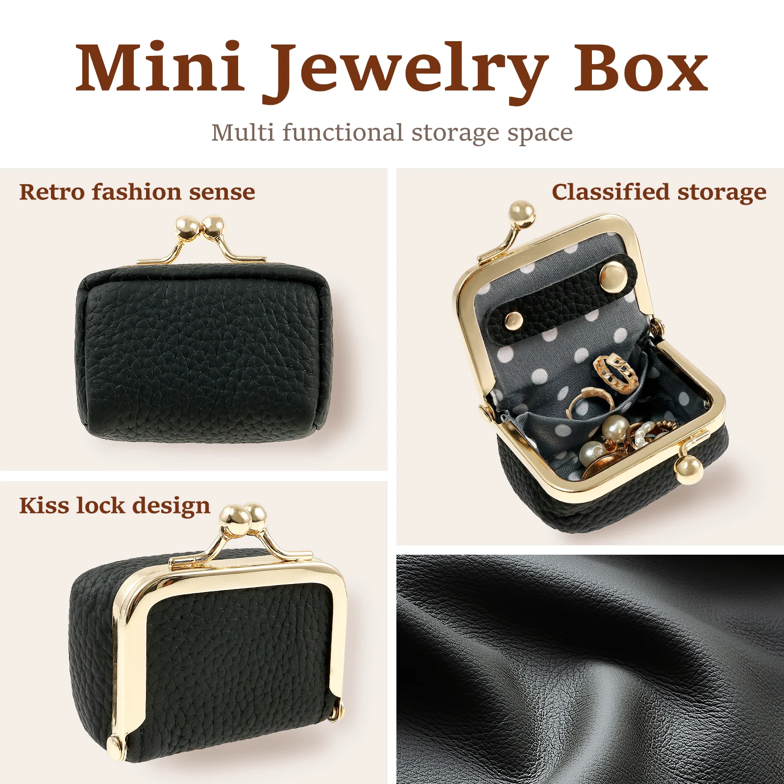 Vintage Leather Mini Jewelry Box Portable Travel Jewelry Case with