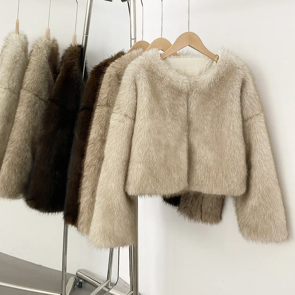 

OFTBUY Короткая куртка из искусственного меха, осеннее новое пальто с мехом, экологически чистая уличная мода, укороченная женская зимняя крутая пушистая куртка для девочек