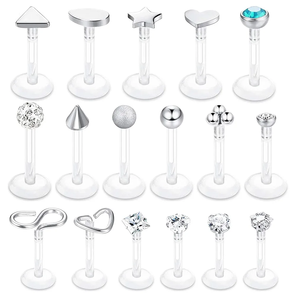 WKOUD 16G Tragus Forward Helix Cartilage Earrings Studs Clear Labret Stud Lip Rings Monroe Piercing Jewelry