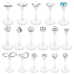 WKOUD 16G Tragus Forward Helix Cartilage Earrings Studs Clear Labret Stud Lip Rings Monroe Piercing Jewelry