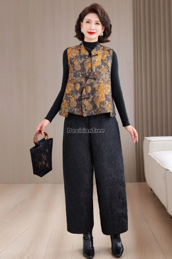 

2026 новый жилет в китайском традиционном стиле, жаккардовый, хлопковый, утепленный, с воротником-стойкой, без рукавов, в стиле