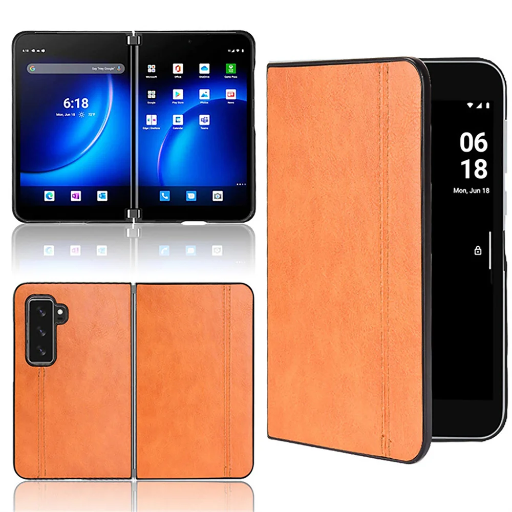 Casing Ponsel Kulit PU Sampul Pelindung PC Sampul Ponsel Kulit Litchi untuk Microsoft Surface Duo 2