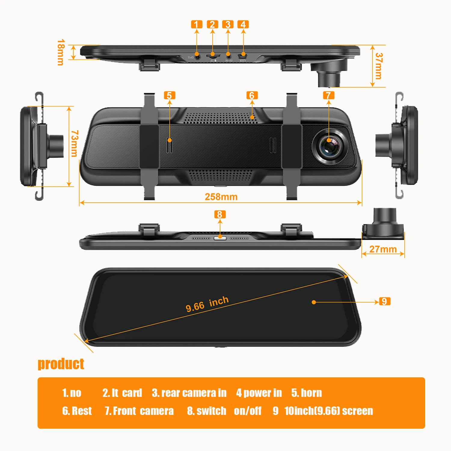 Asawin 10 In 2K Rear View Mirror Dash cam WIFI For Car Dvr Front And Back FULL Screen 24H Park Mode Touch Ips Reverse Image