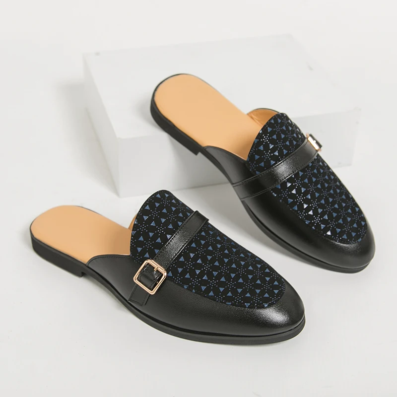 Plus Size 38-48 Backless Men's Leather Mule Slippers Summer 2026 Open-back Loafers Casual Shoes for Man Sneakers Slides Sandals