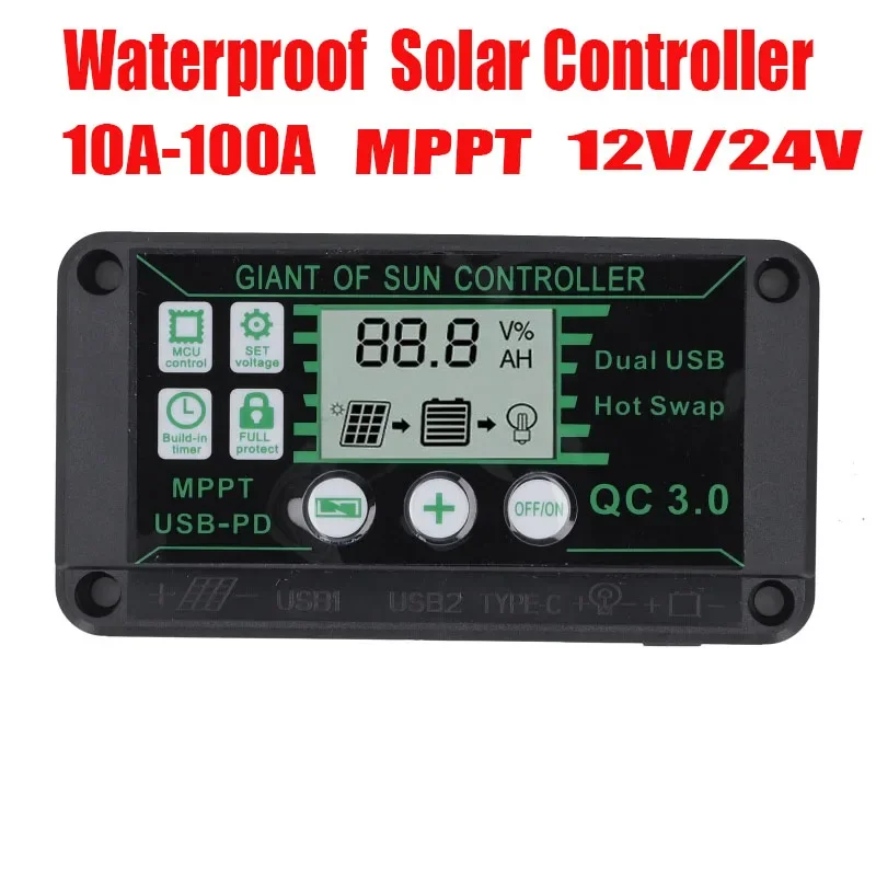 10A/30A/40A/60A/70A/80A/100A Solar Charge MPPT 12V/24V Charge Controller With Dual USB With Auto Display Solar Panel Regulator