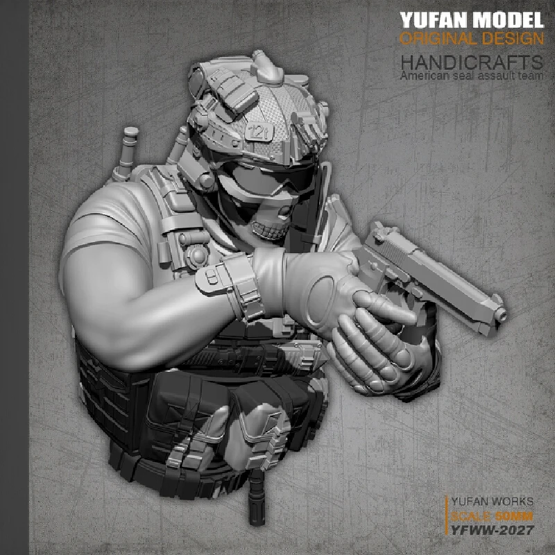 

50mm Resin Model Figure Half Body Of Navy Seals Gk Micro Miniature 3d Printed White Model Toy Unassembled And Unpainted Kit