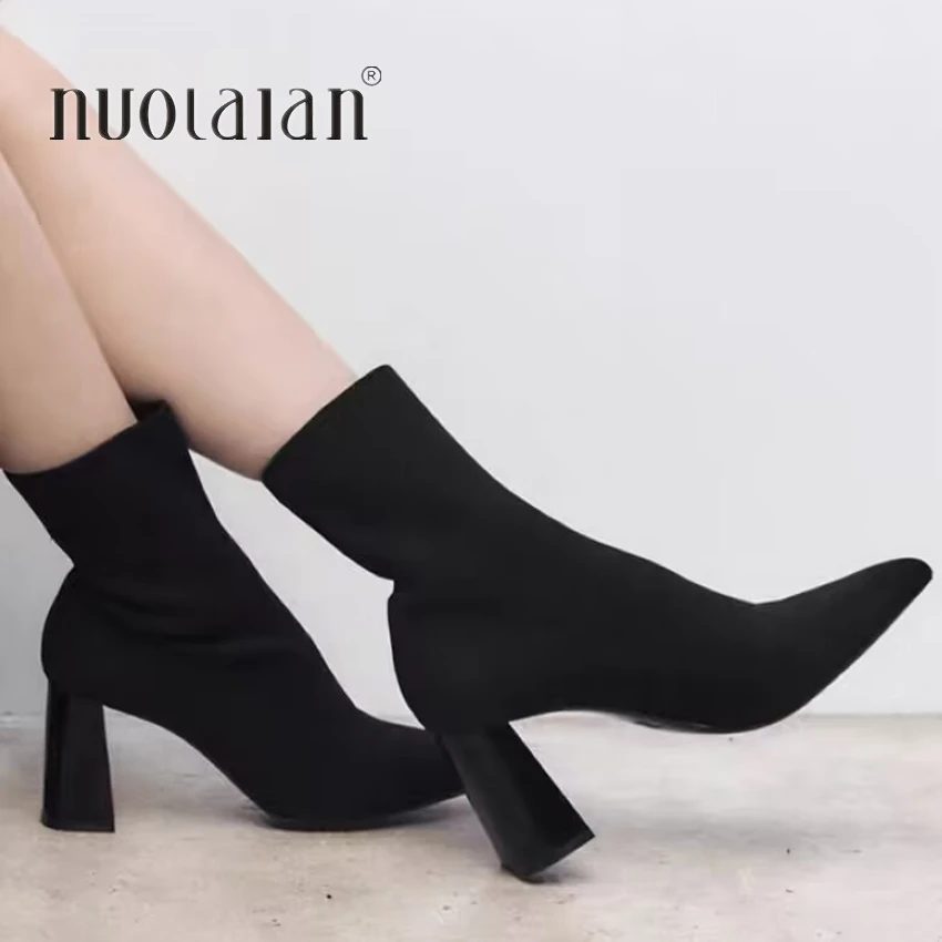 Sexy Sock Boots Knitting Stretch Boots High Heels for Women Fashion Shoes 2024 Autumn Winter Ankle Boots Female Size 42