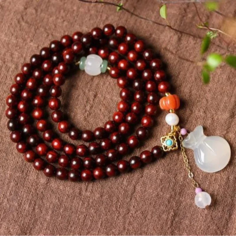 

UMQ India Pterocarpus Santalinus High Oil Density Golden Spots DIY Buddha Beads Handheld String Sweater Necklace Men Women'S Jew