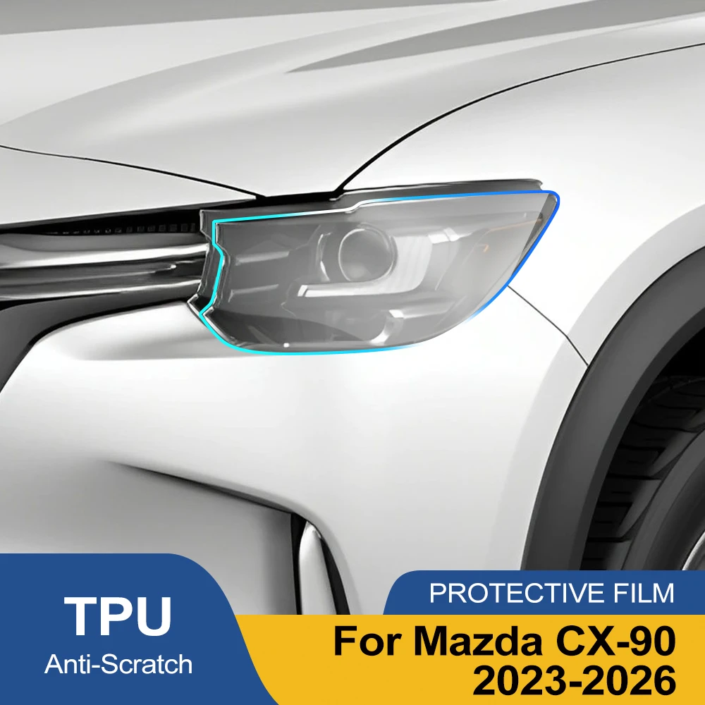 TPU Headlight Film for Mazda CX-90 2023-2026 Premium Pre-Cut Smoke Black High-Gloss PPF Anti-Scratch Vinyl Wrapping Film Kit