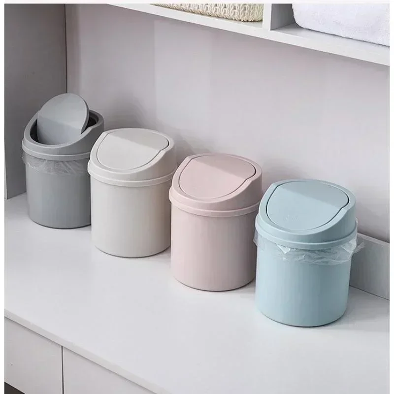 Household Small New Desktop Bin Small Trash Can Tube Cover Bedroom Garbage Clean Workspace Storage Box Home Desk Accessories