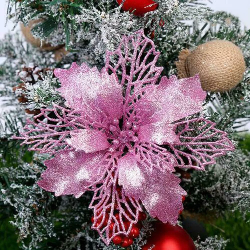 Decoration Christmas Flowers Tree Hanging Xmas Party Party 11cm Artificial Christmas Glitter Flower Glitter Tree Decoration - Image 2
